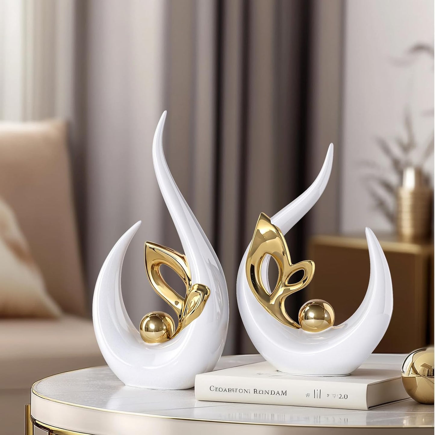 Abstract Ceramic Statue and Sculptures / White Gold