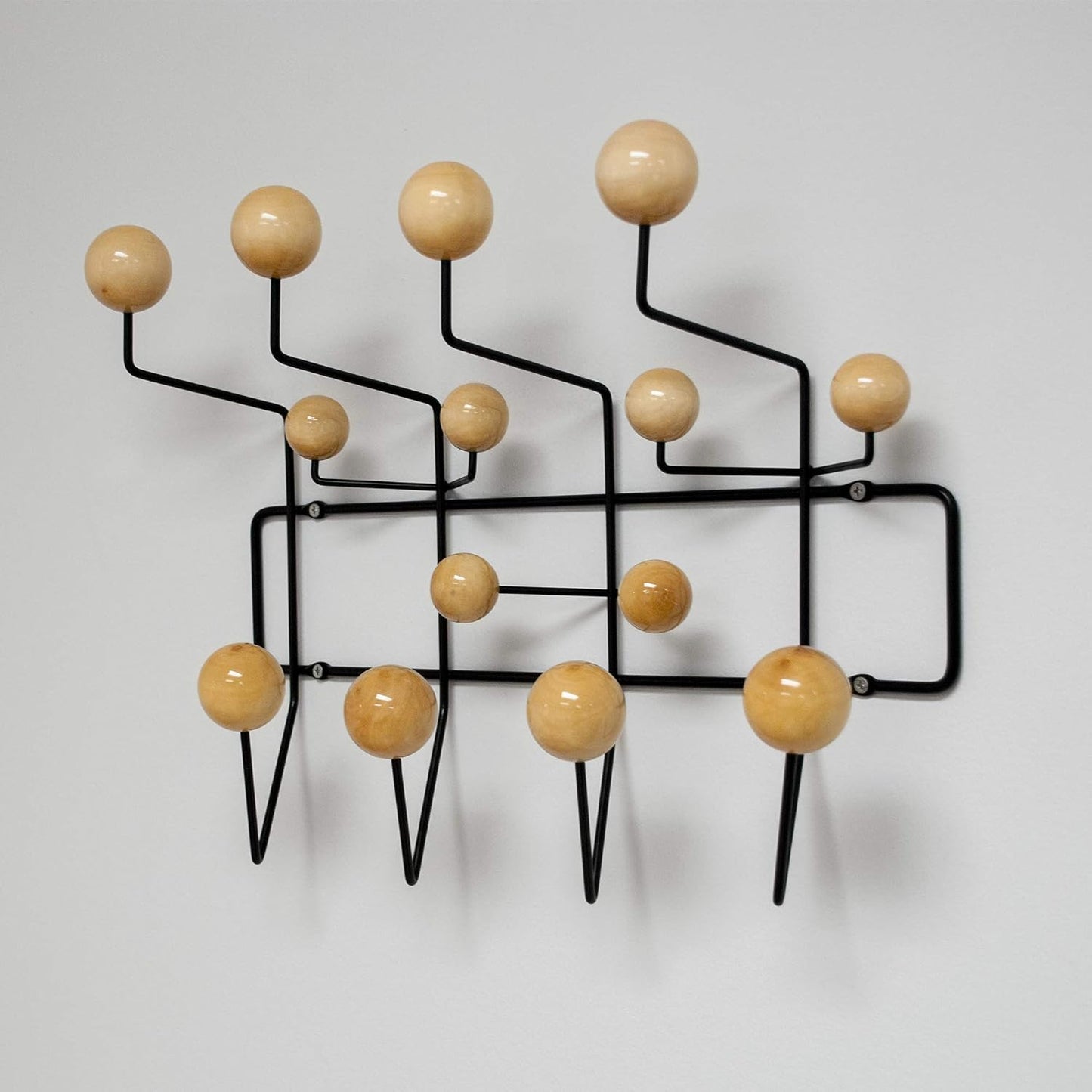 Mid Century Modern Bubble Wall Mounted Coat Rack, Wood Color Ball Black Frame