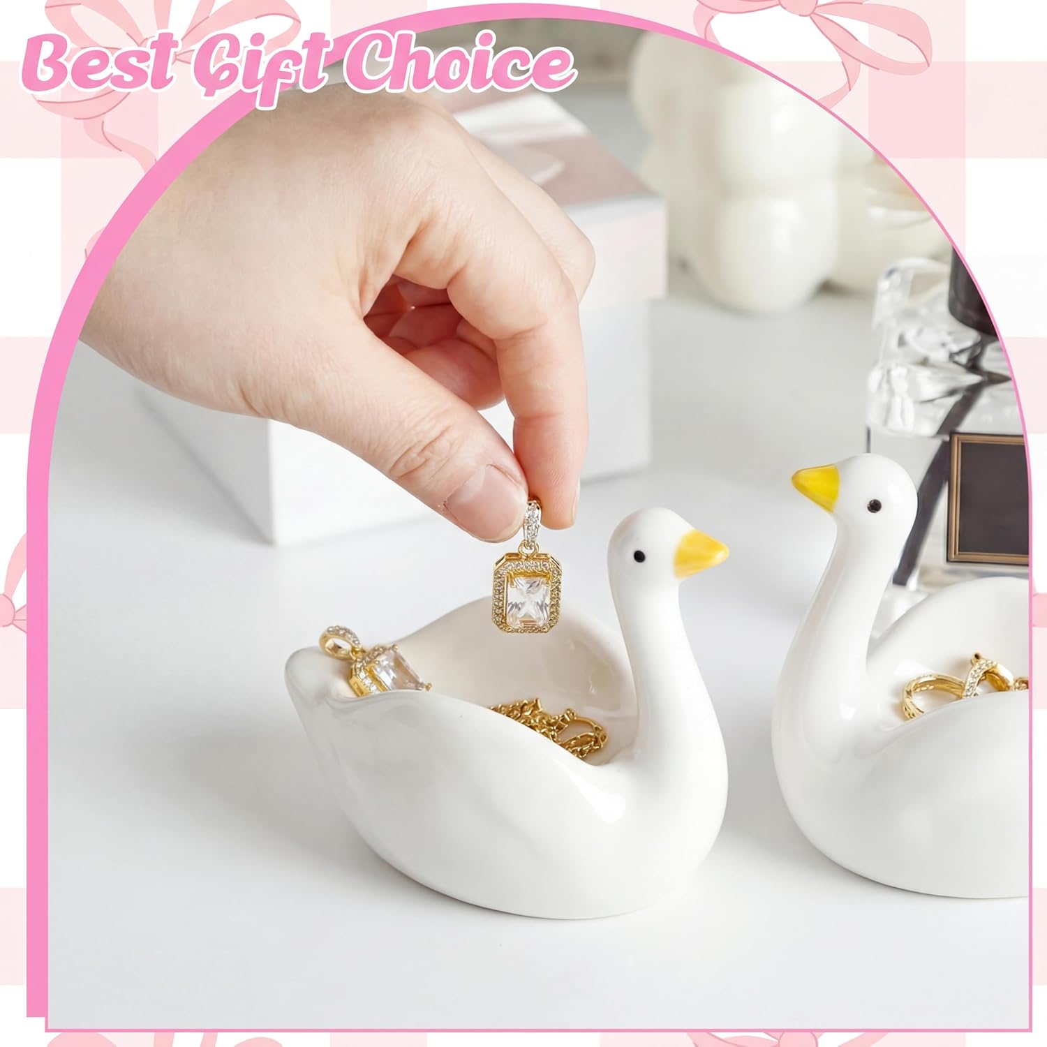 Jewelry Tray Trinket Dishes Ceramic Ring Holder Small Trinket Bowl / Silly Goose / Set of 2