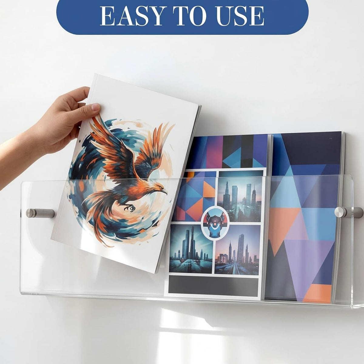 6 Pack Clear Acrylic Magazine Holder Brochure Holder Wall Mount Hanging Bookshelf Literature Storage Rack for Document