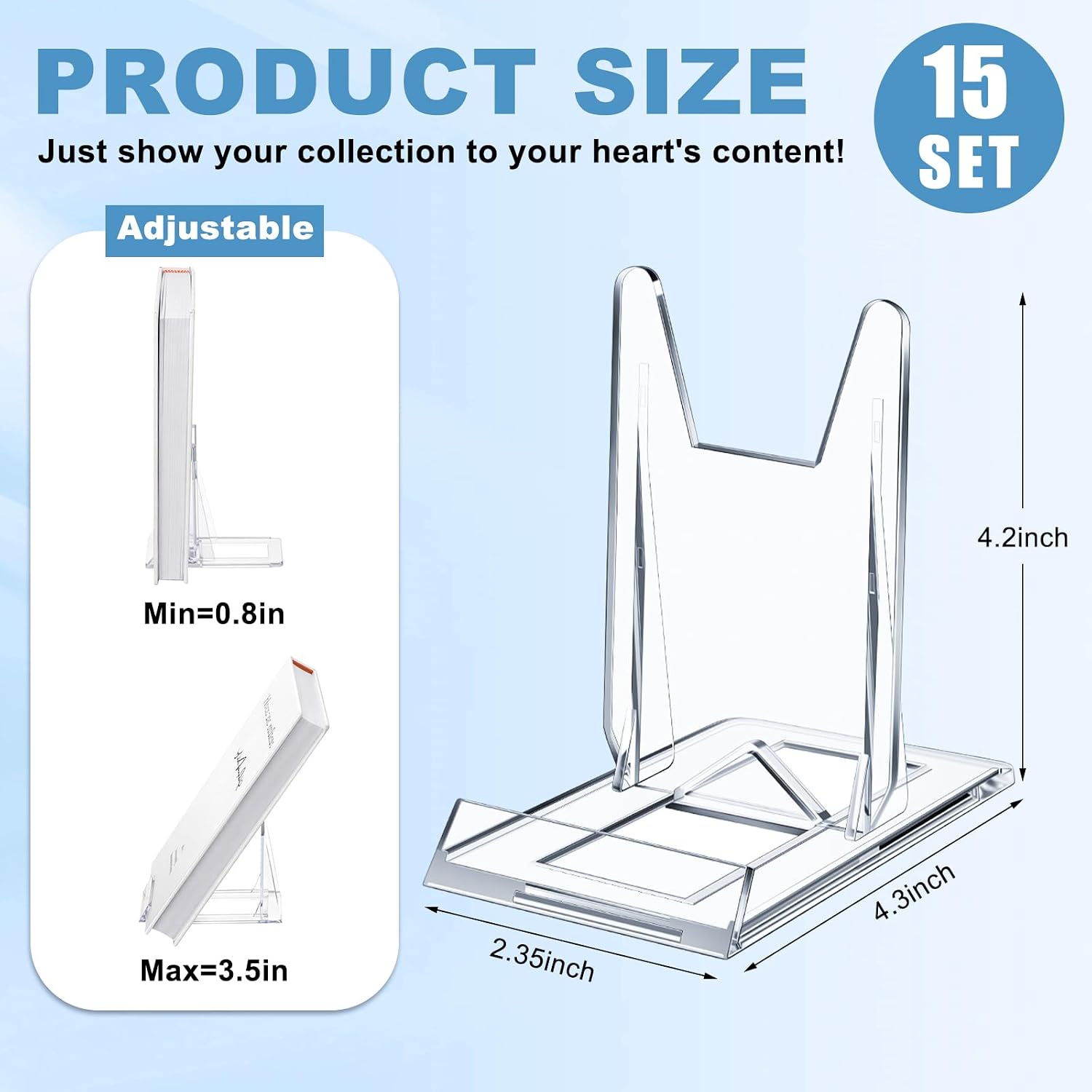 Acrylic Book Stand for Display Adjustable Book Display Holder Easel Rack Stand / Clear / Set of 15