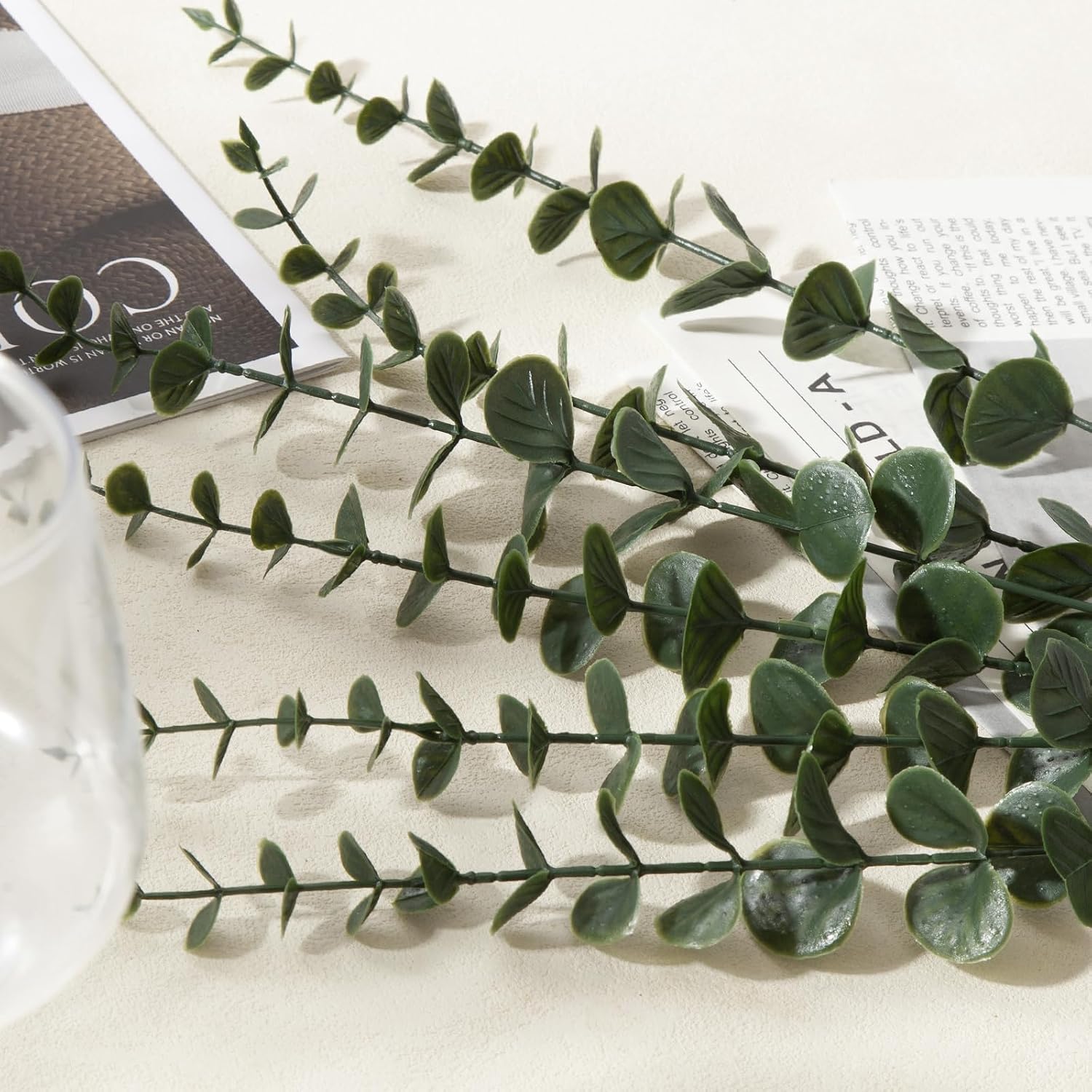 Eucalyptus Stems Greenery Stems Fake Leaves Artificial Flowers Bouquet Faux / Dark Green / Set of 18