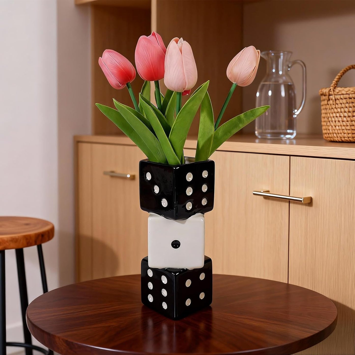 Triple Dice Ceramic Vase / Black and White Dice Vase
