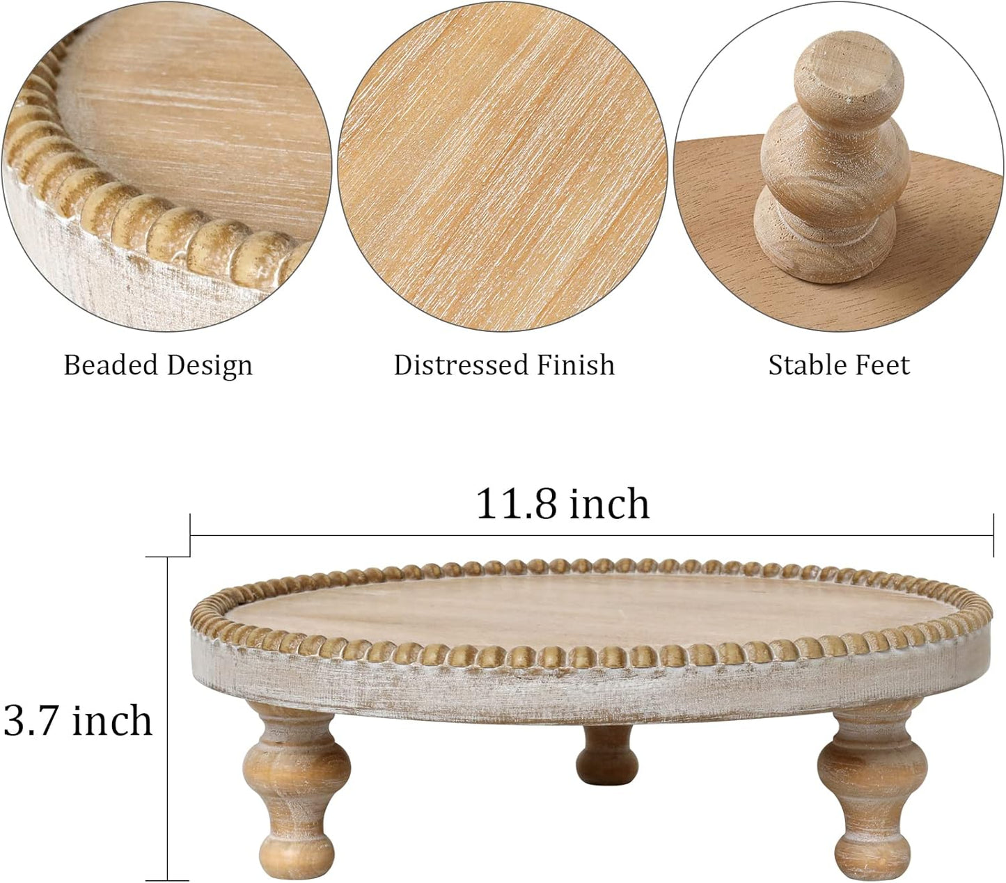 Rustic Round Wood Tray Riser Farmhouse Pedestal Stand / Burlywood
