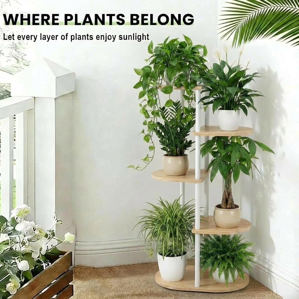 Tiered Plant Stand Indoor, Tall 5 Tier 6 Potted Wooden Plant Shelf for Multiple Flower Plants, Multi Corner Metal Plant