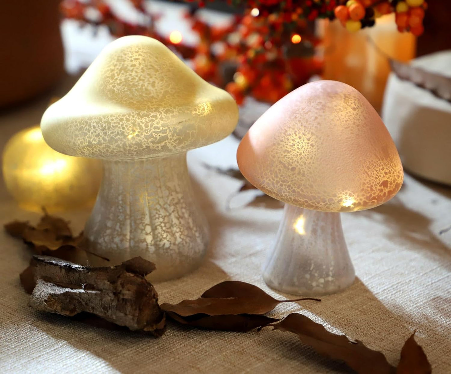 Glass Small Mushroom Table Lamp / Yellow