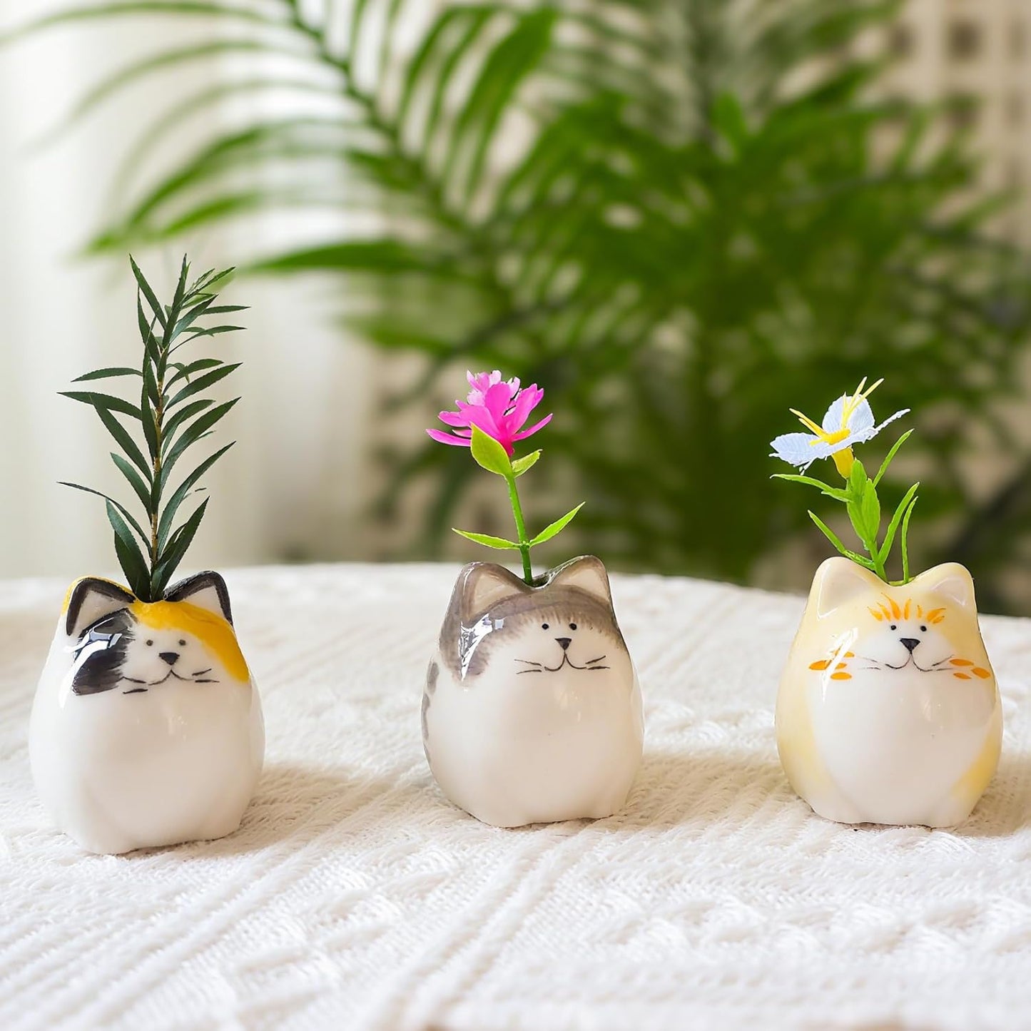 Mini Flower Vases-Unique Small cat vase- Ceramic Bud Vases for Single / Painted Cat Vase / Set of 3