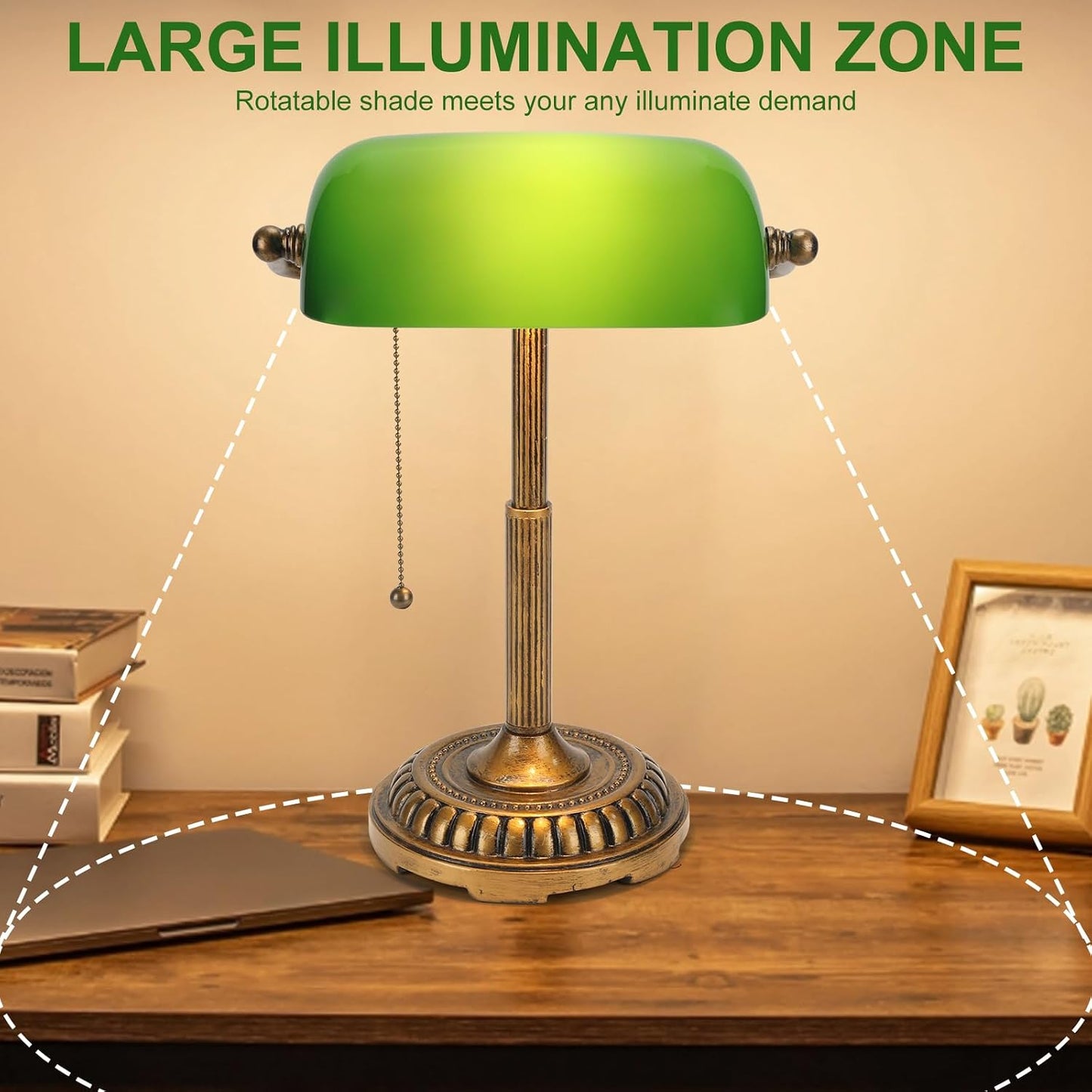 NISSAFORS Bankers Lamp, Green Desk Lamp with Pull Switch, Vintage Table Lamps for Home Office, Library, Piano (Green)