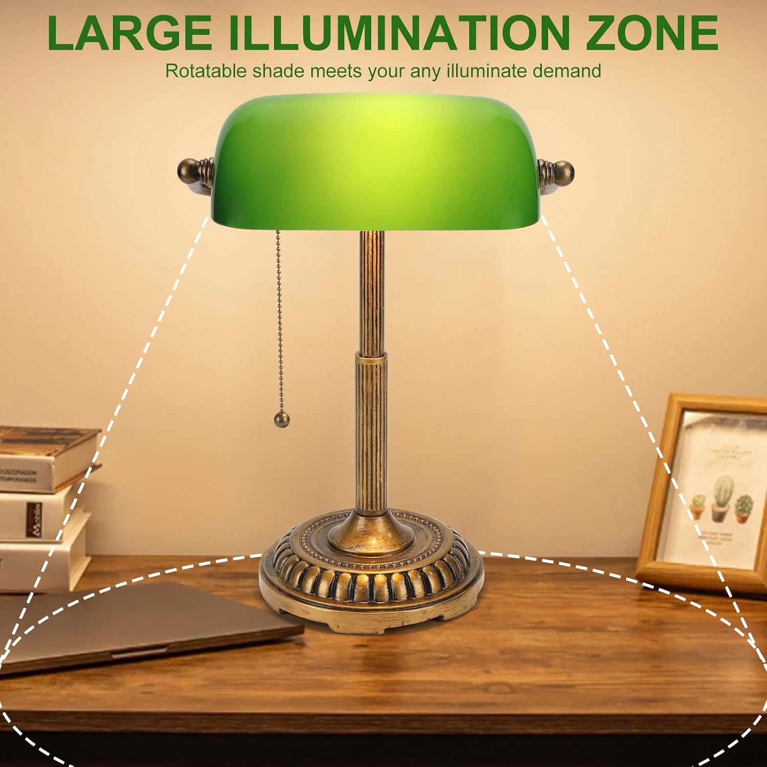NISSAFORS Bankers Lamp, Green Desk Lamp with Pull Switch, Vintage Table Lamps for Home Office, Library, Piano (Green)