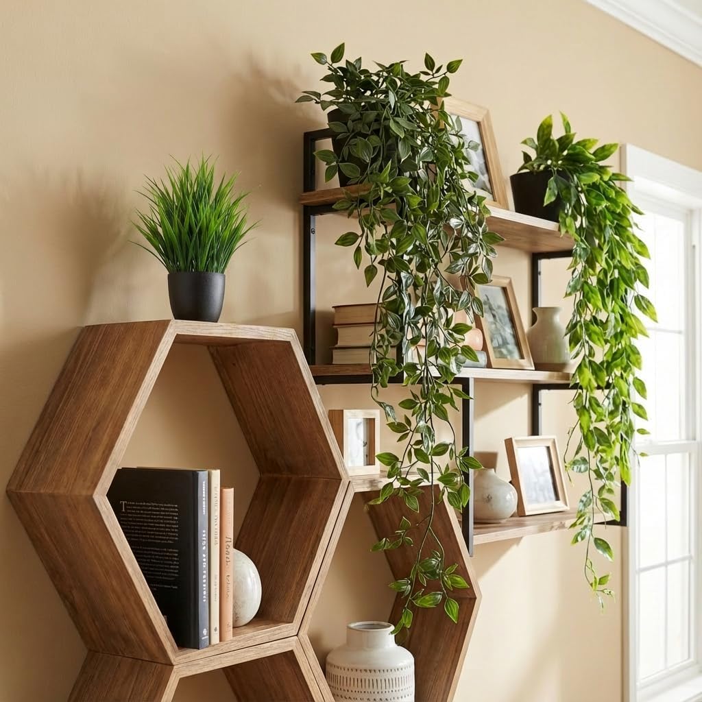 Artificial Hanging Plants & Small Potted Faux Eucalyptus Fern Ivy / 5-pack-5in1 / Set of 5