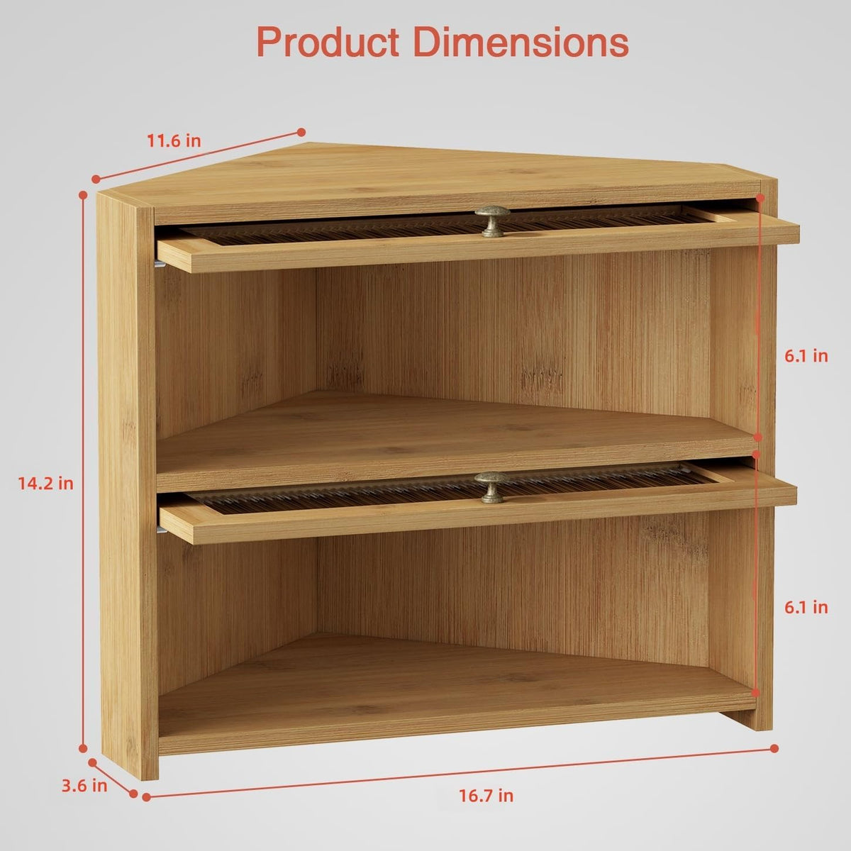 Goozii Corner Bread Box for Kitchen Countertop, Double Layer Bamboo Wood Breadbox for Homemade Bread, 2 Door Roll up