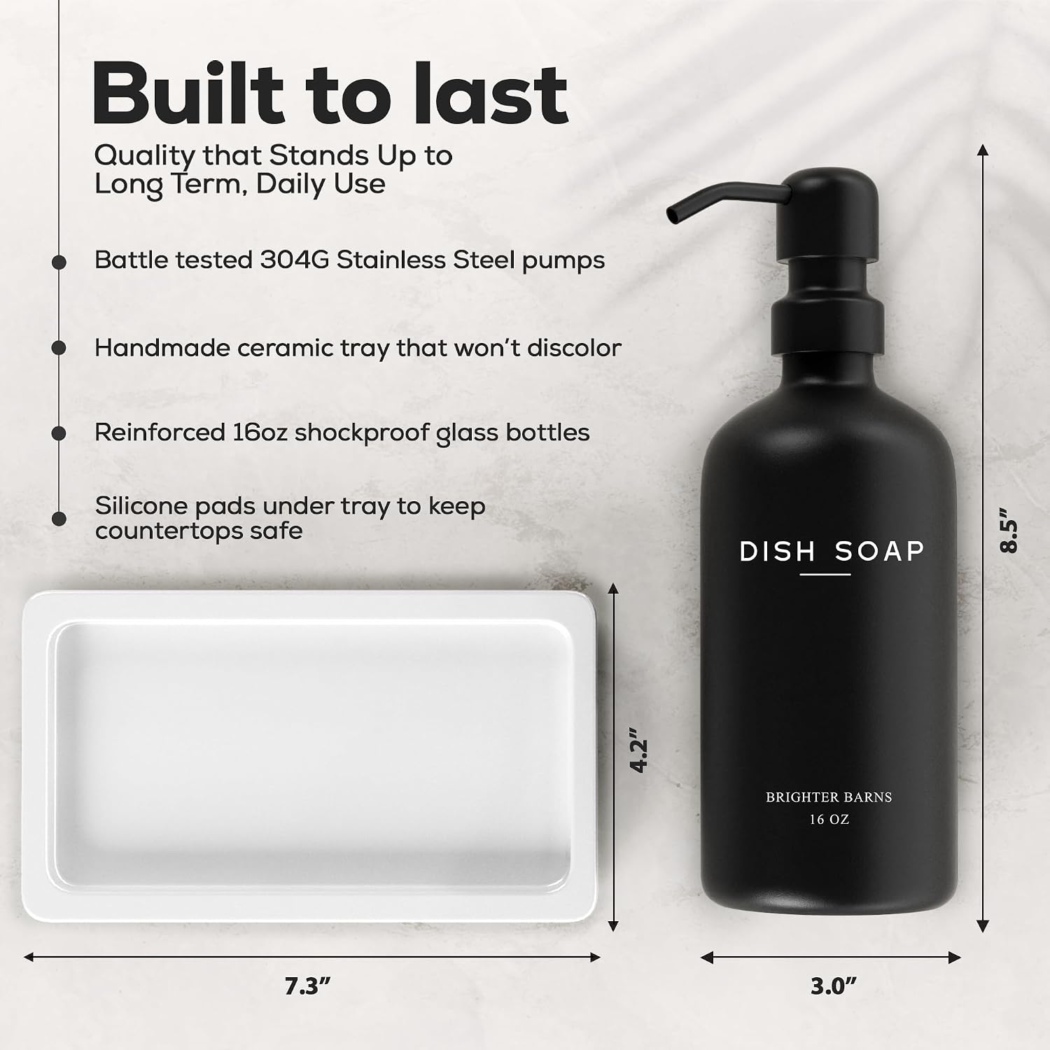 Tray / Glass Hand and Dish Soap Dispenser Set by / Black White Hd