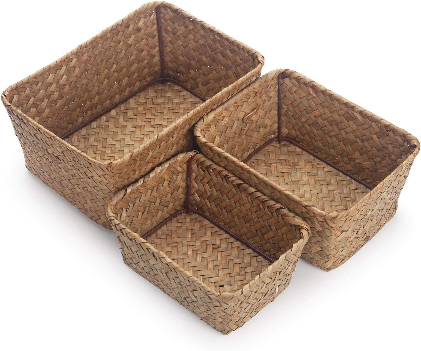 Rectangular Handmade Seagrass Baskets / Set of 3