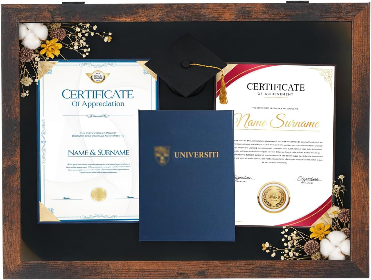 12x16 Shadow Box Frame with Linen Back, Graduation Wood Glass Display Case for Medals, Photos, Memorabilia, Awards