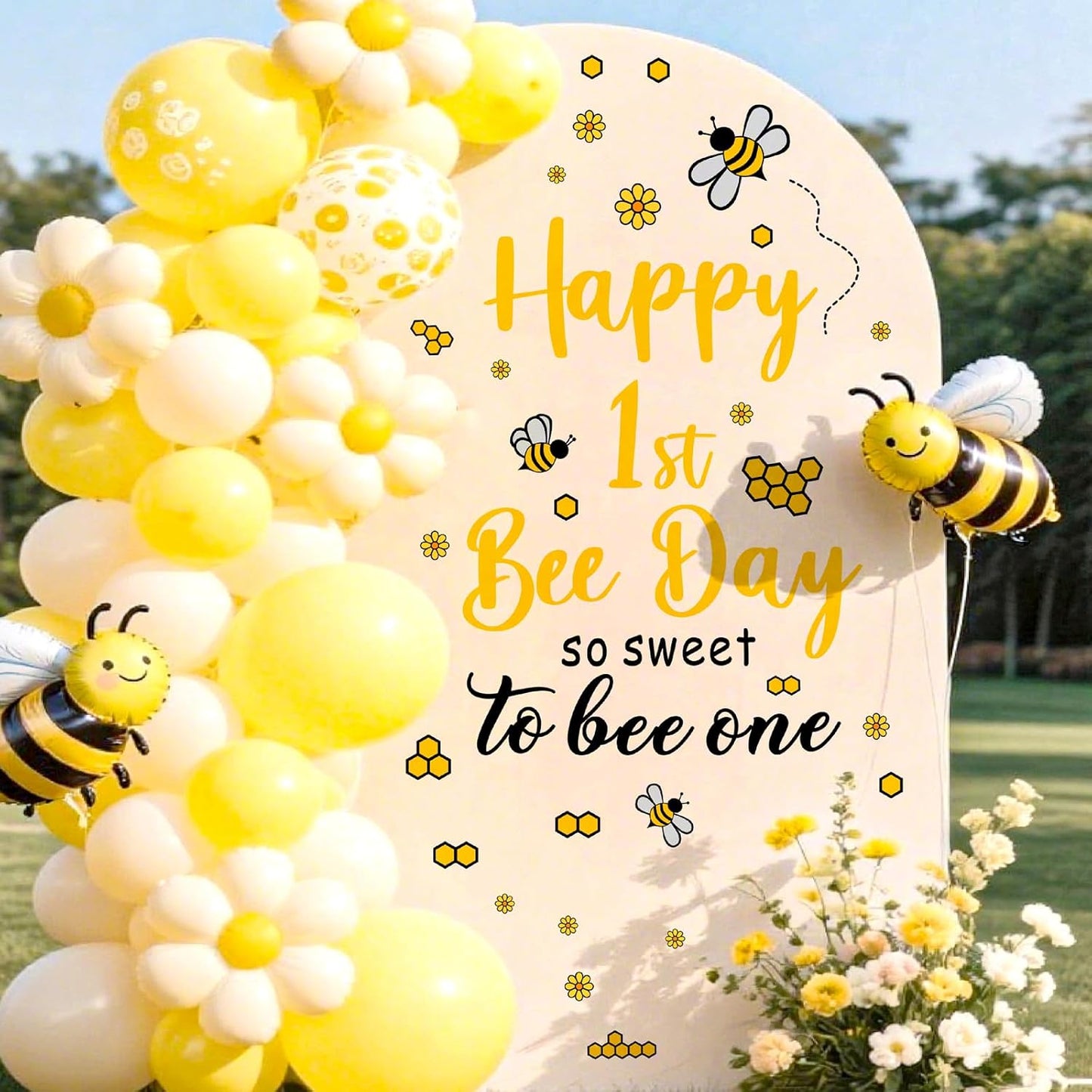 Day Party Decal First Birthday Backdrop Decals Happy 1st Bee Day Balloon Arch Stickers / First Bee