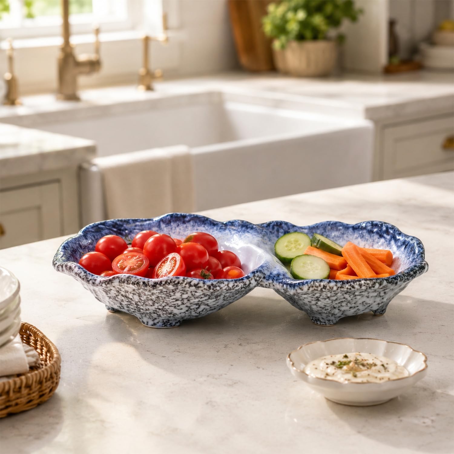 Peanut 2-Compartment Dish for Key Catchall Jewelry Organizer / Kiln-transformed White Glaze