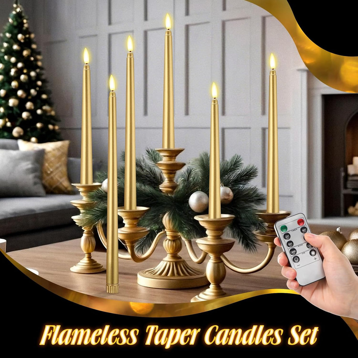 Rossesay 28 Pcs Flameless Taper Candles with Timer Remote 4 Sizes of 8.5", 9.6", 10.83", 12.8" LED Flickering Taper