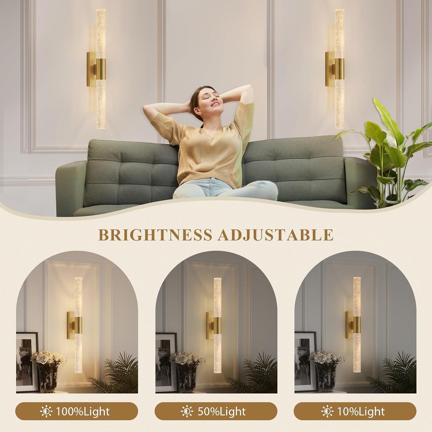 camuucci Battery Operated Wall Sconces Set of 2, Rechargeable Wall Lights | 12000mAh Long-Lasting Battery,Dimmable