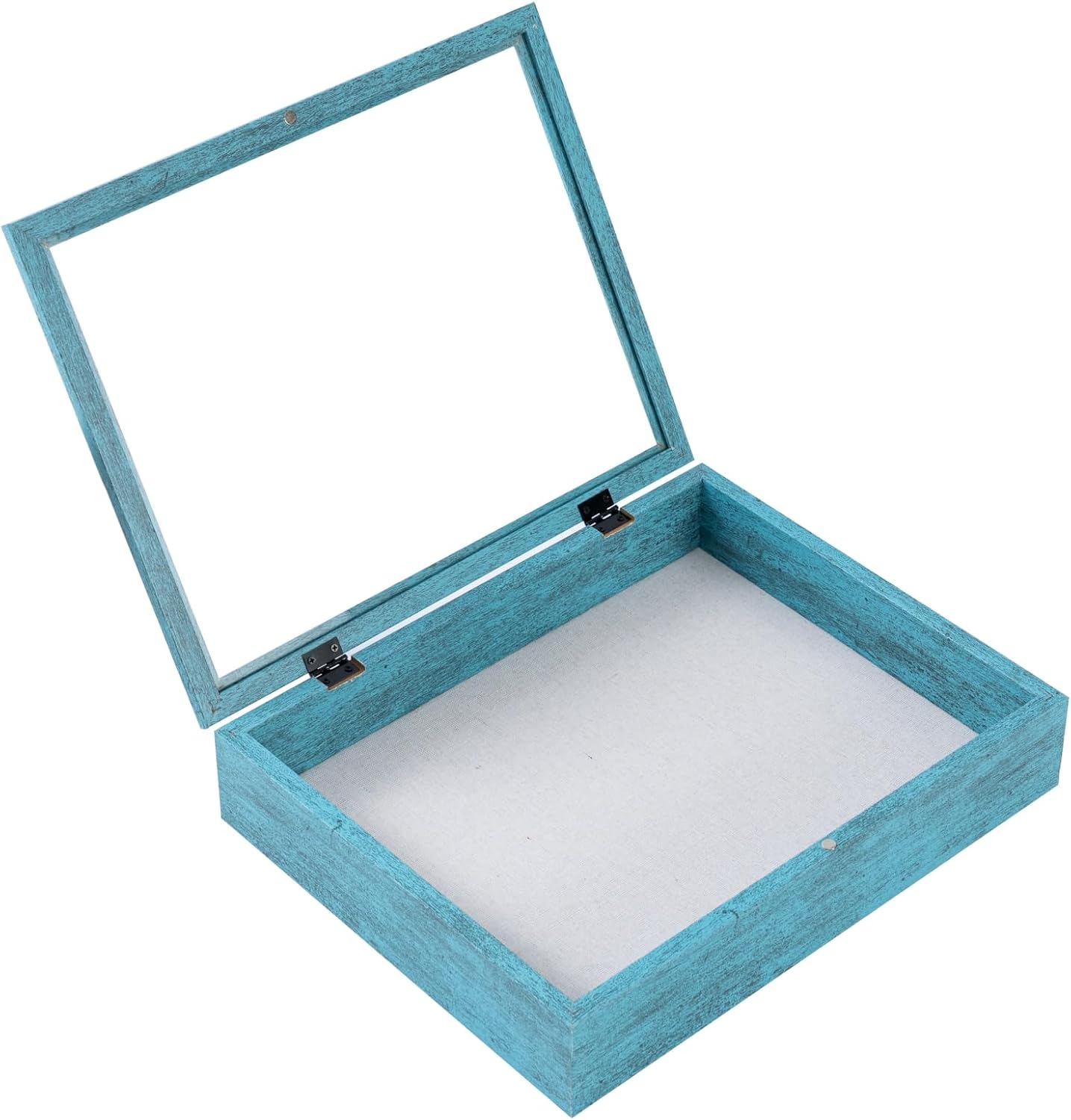 Muzilife 11x14 Shadow Box Picture Frame, 2.16 Deep, HD Glass, Rustic Blue | FSC-Wood, Magnetic Door, Linen Interior &