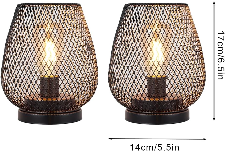 JHY DESIGN Set of 2 Metal Cage LED Lantern Battery Powered Cordless Accent Light with LED and 6-Hours Timer Great for