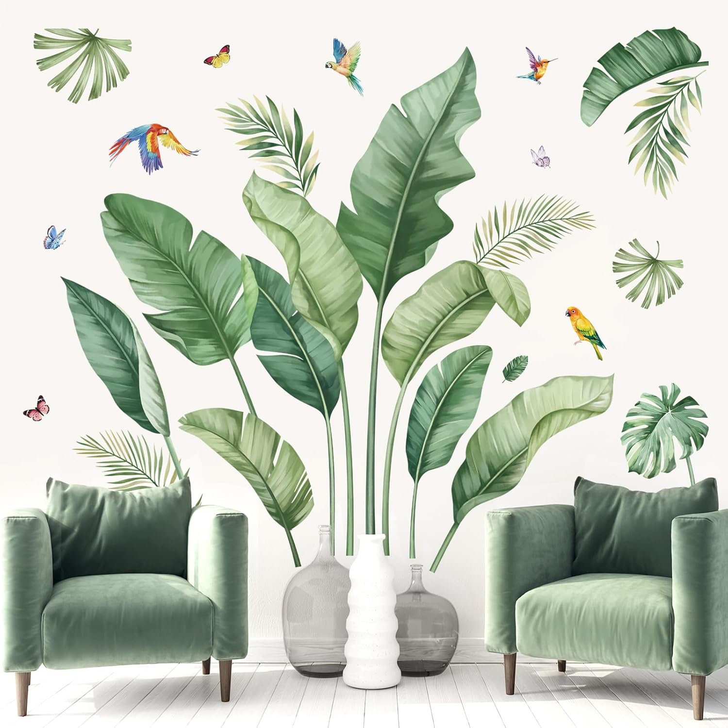 Tropical Palm Leaves Wall Decals / Green