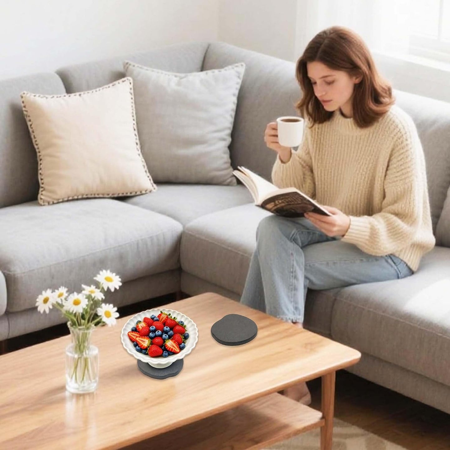 Absorbent Coasters for Drinks Modern Unique Aesthetic Stone Coaster for Desks / Dark Grey / Set of 6