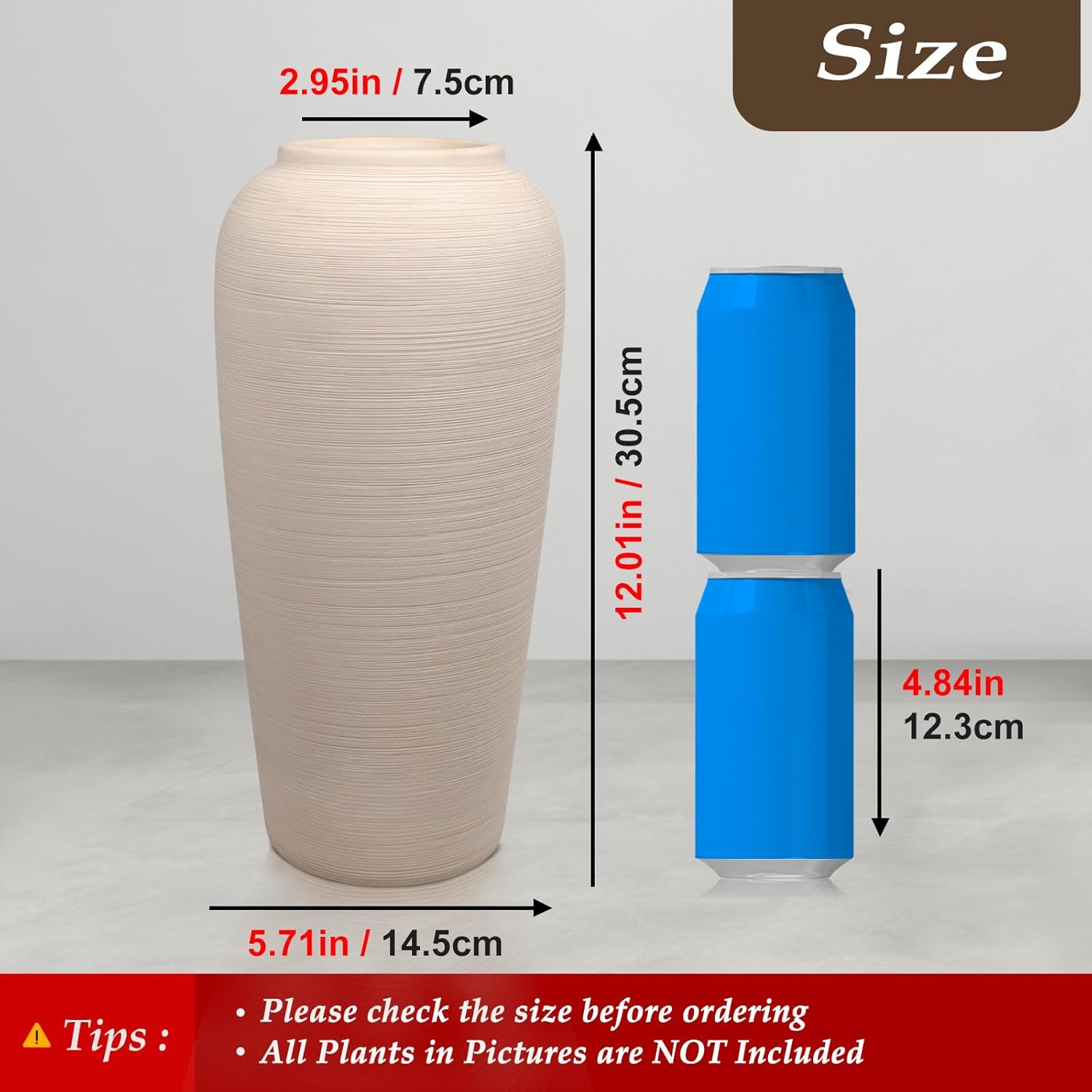 Cream Ceramic Vase / 12 Inch-tall-cream / 12 Inch