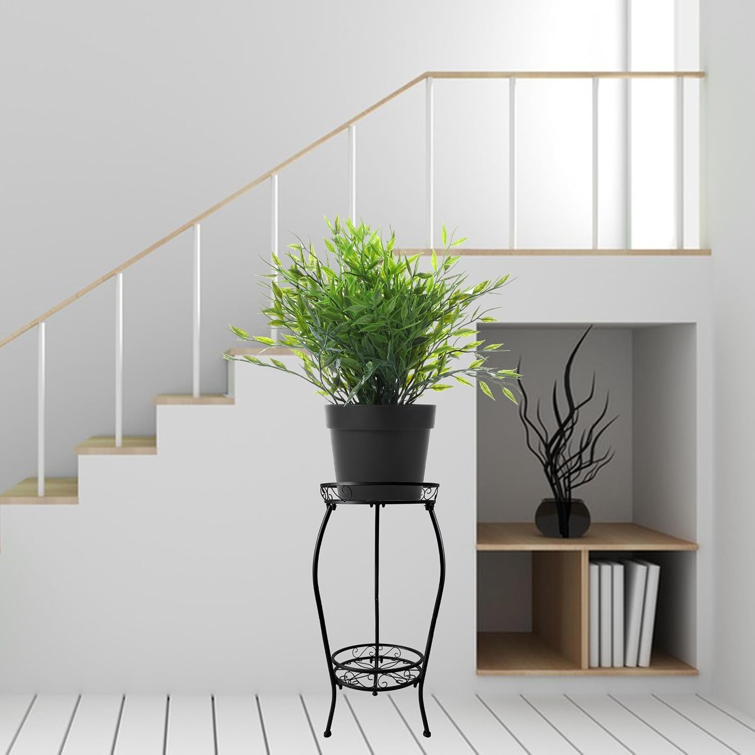 Metal Plant Stand 2 Tier Indoor Outdoor, 2 Pack Tall Flower Pot Shelf Rustproof Stable Heavy Duty Corner Stand, 28 inch