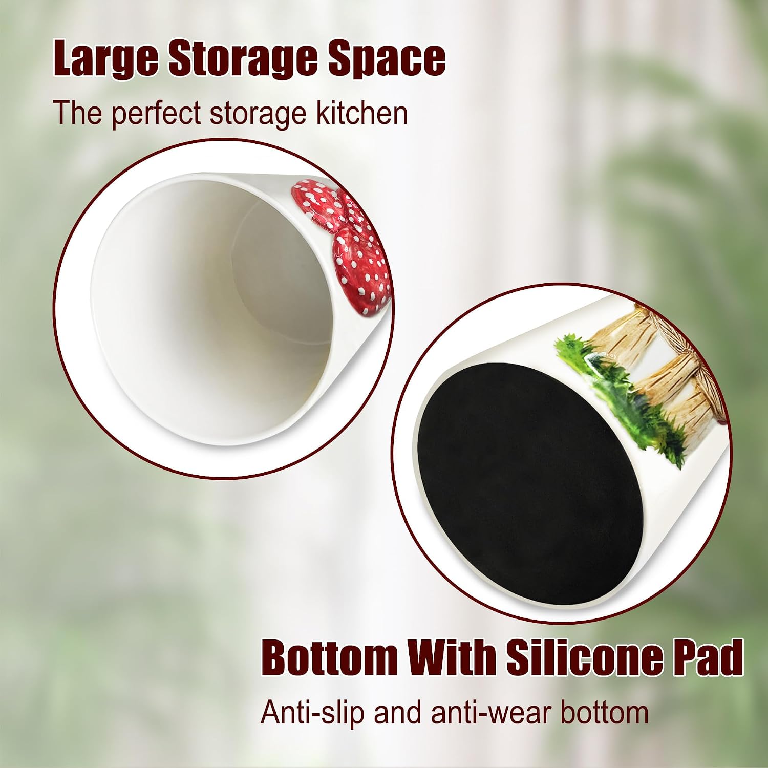 Embossed Kitchen Decor Ceramic Utensil Holder / Mushroom