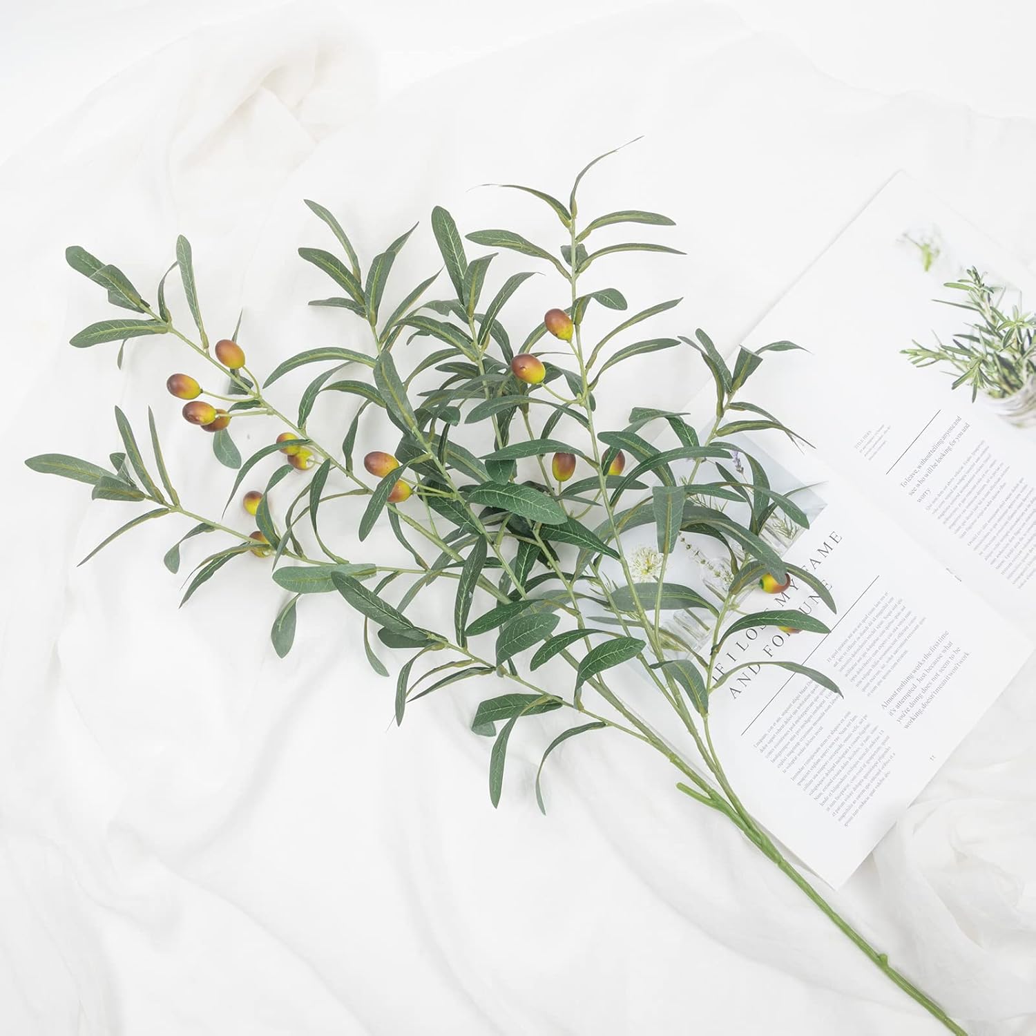 39" Fake Olive Tree Branches Olive Stems Large Tall Artificial Greenery Stems / 39" Tall / Set of 3