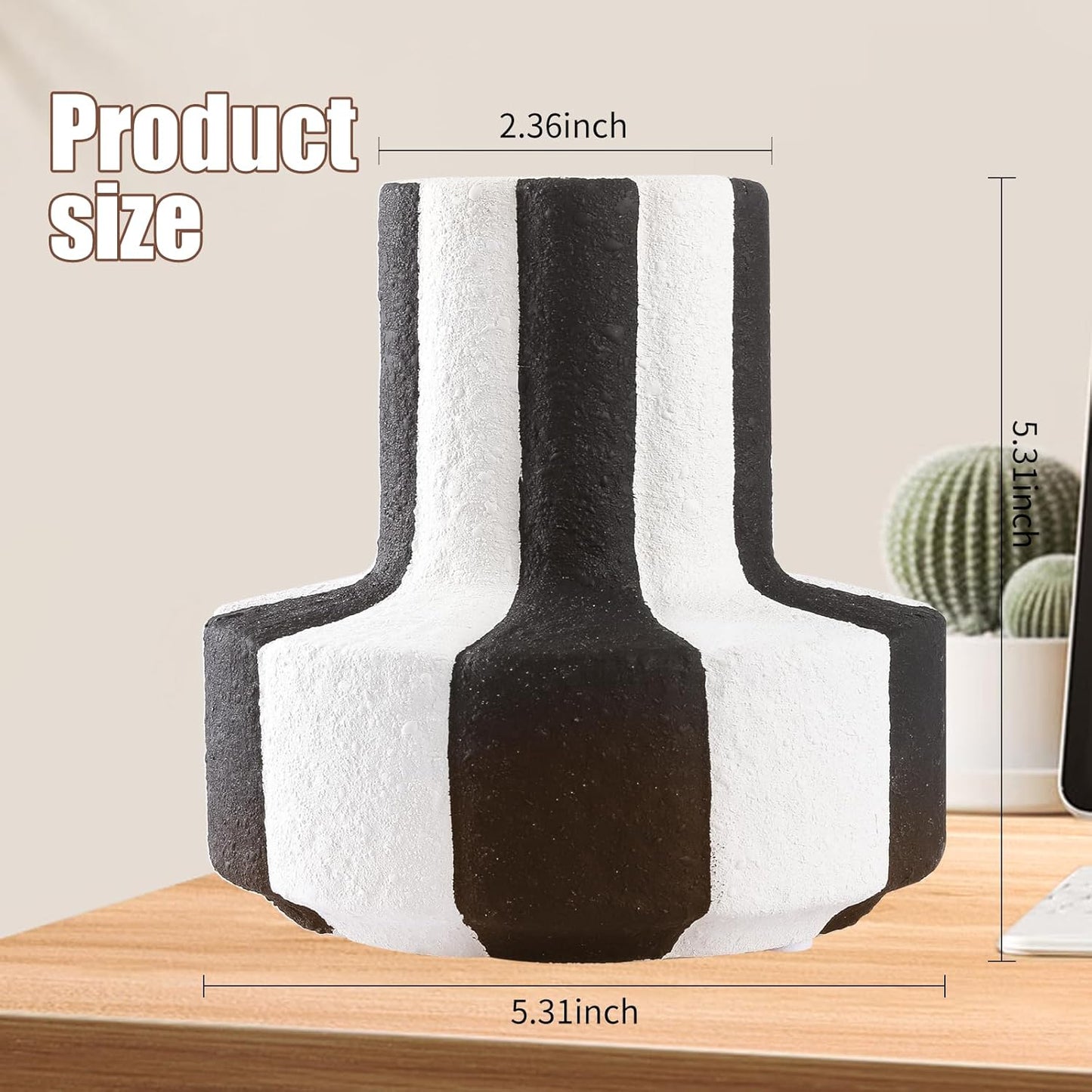 White Striped Ceramic Vase / Black