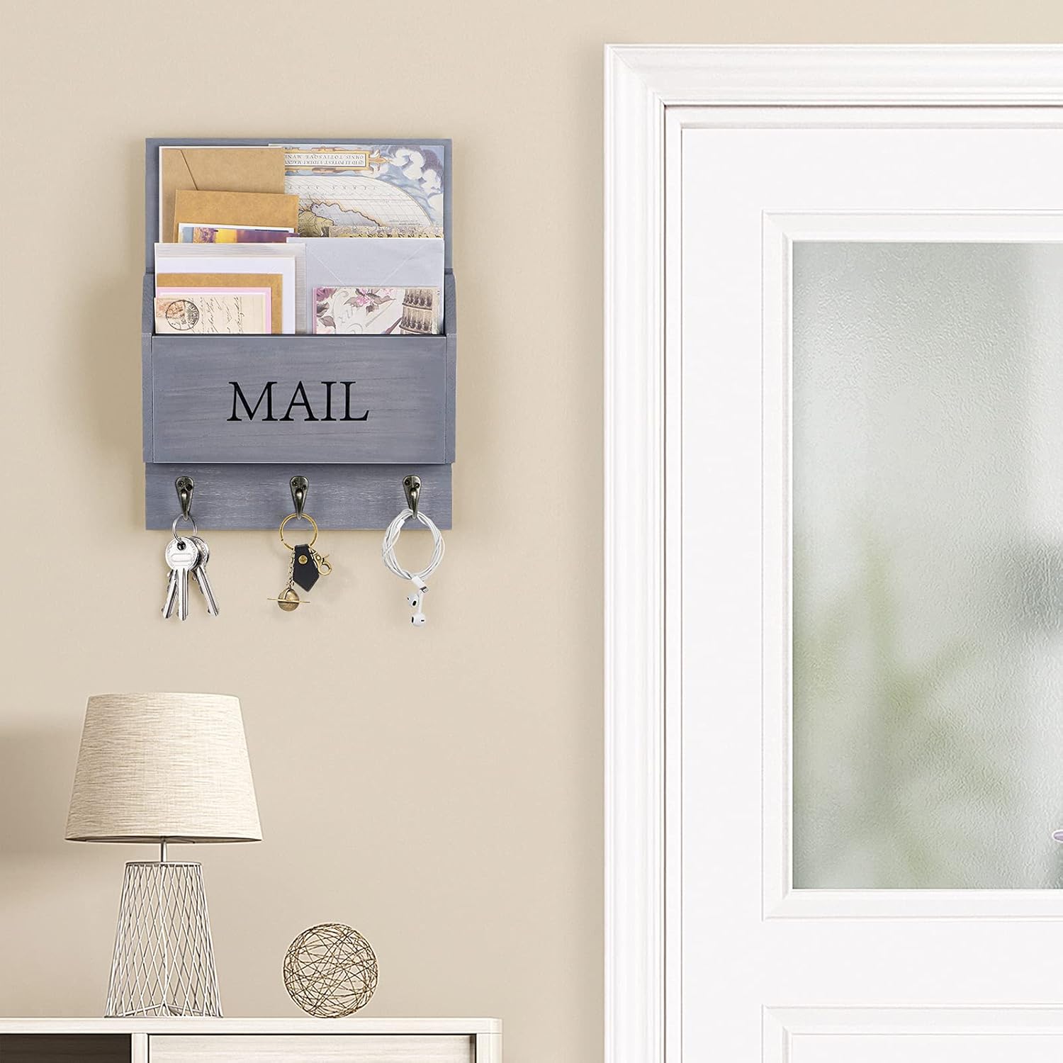 Wooden Mail Holder / Gray / Wall Mount
