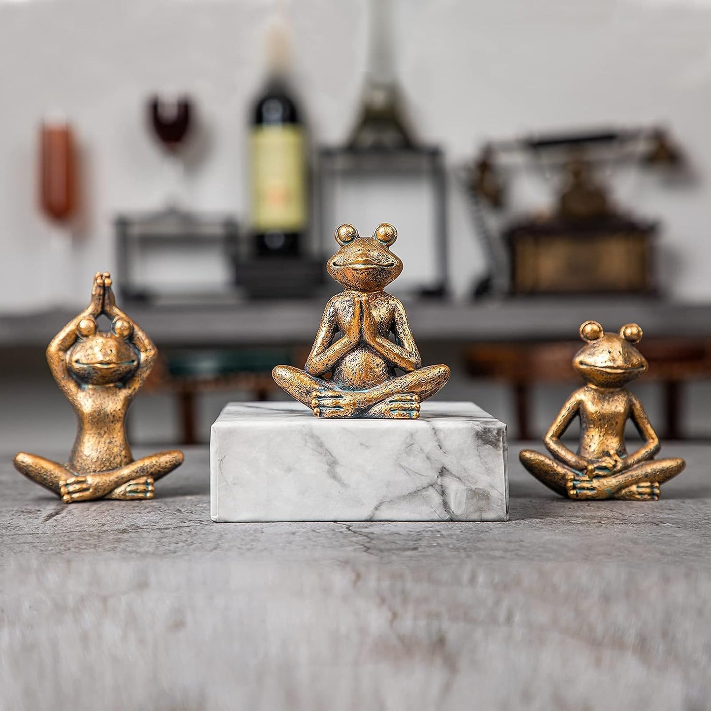 Figurines / 3-Piece Yoga Decor Set / Frog / Bronze