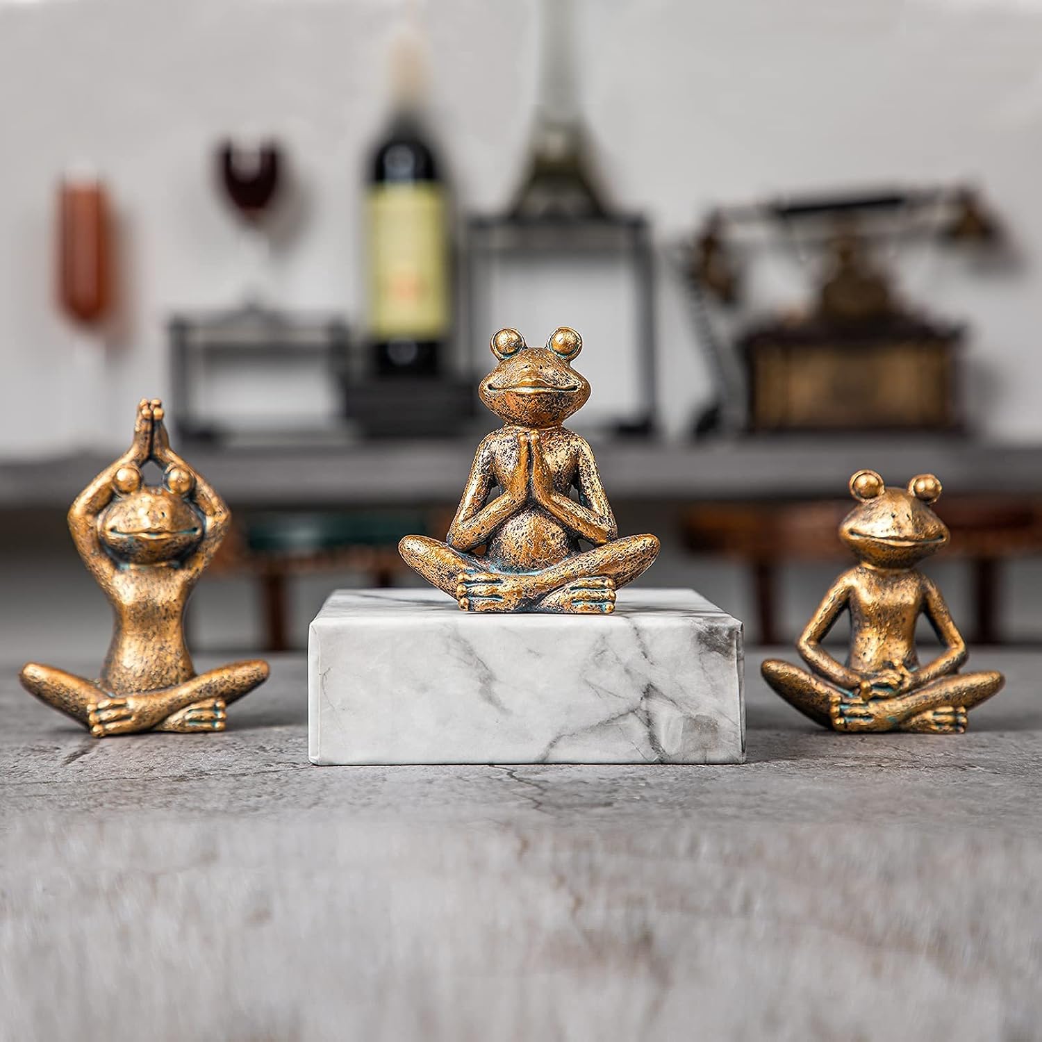 Figurines / 3-Piece Yoga Decor Set / Frog / Bronze