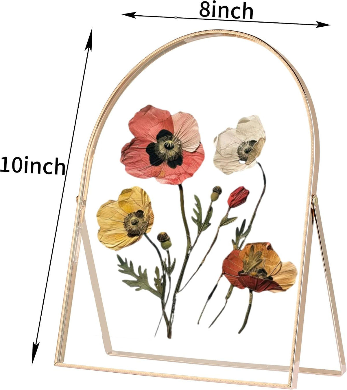 Gold 8x10'' Arched Floating Frame Set of 2,For Photo Sizes (5x7'',6x8'',7x9''),Beautiful Dry Flower Metal Beaded Arched