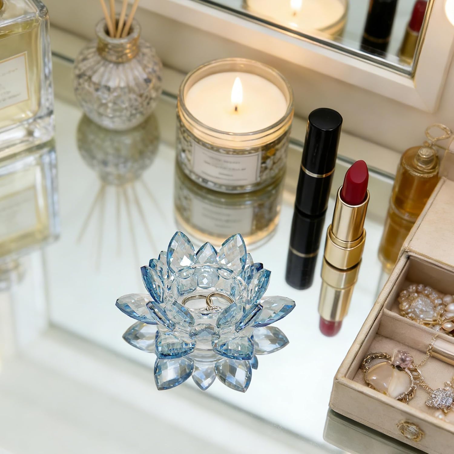 Crystal Lotus Jewelry Tray / 4.4" - Blue