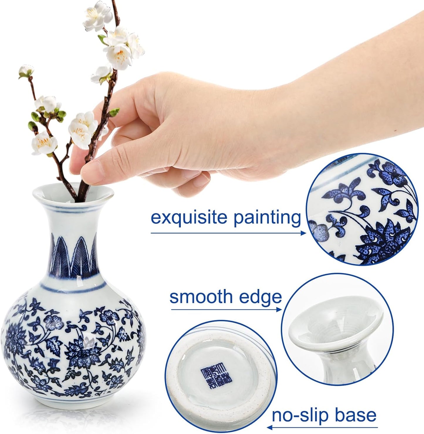 Tall Mini Vintage Vase Chinoiserie Vases / Blue / 5 Inch / Set of 3