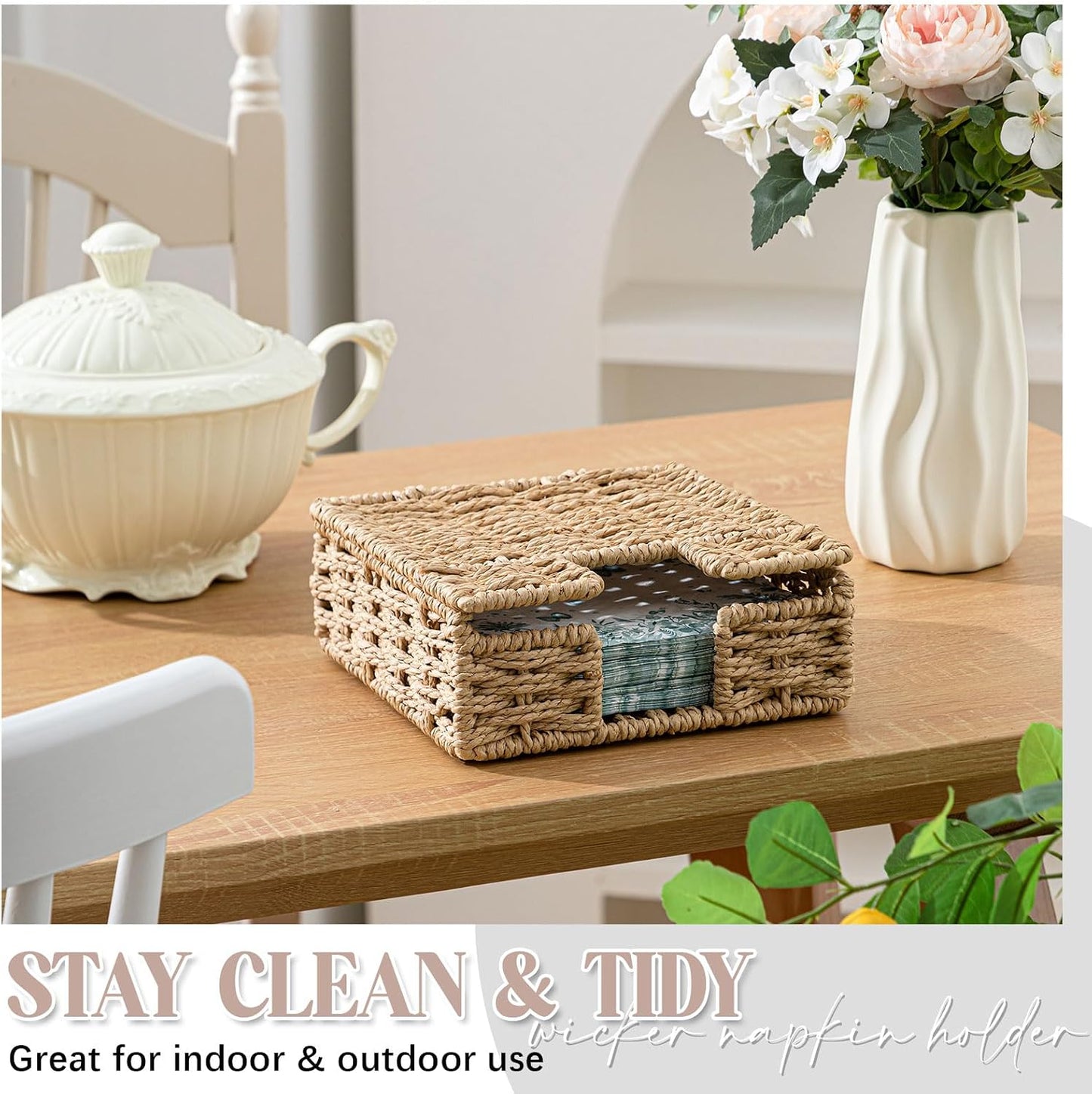 Napkin Holder / Flat Square Napkin Basket for Dinner Kitchen Camping / Natural Color / Woven Paper