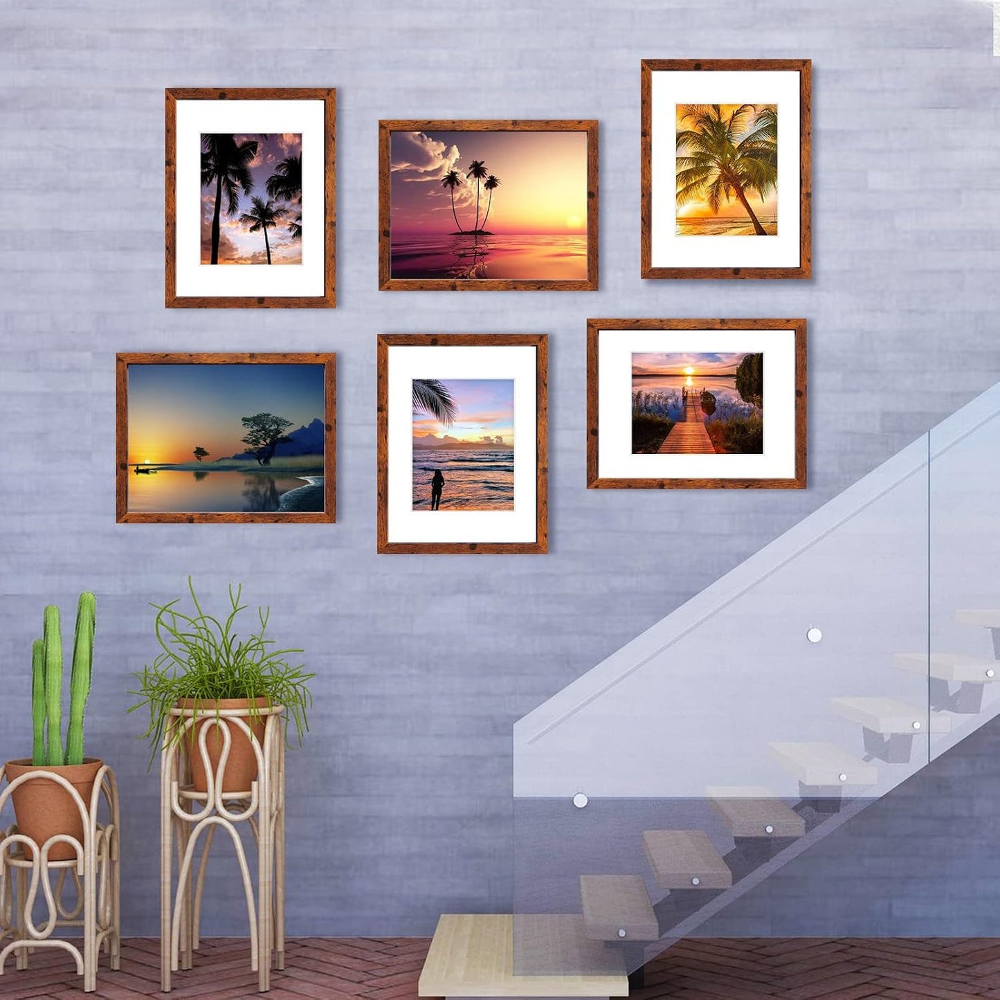 SESEAT 11x14 Picture Frames Display Pictures 8x10 With mat or 11x14 Prints Without Mat,Wall Mounting,Brown,6PCS