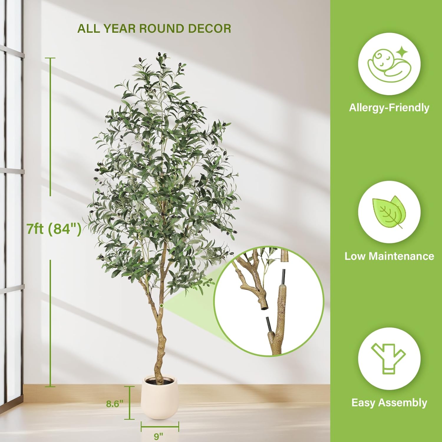 Fake Plants Olive / 7ft / Natural / 7 Inch