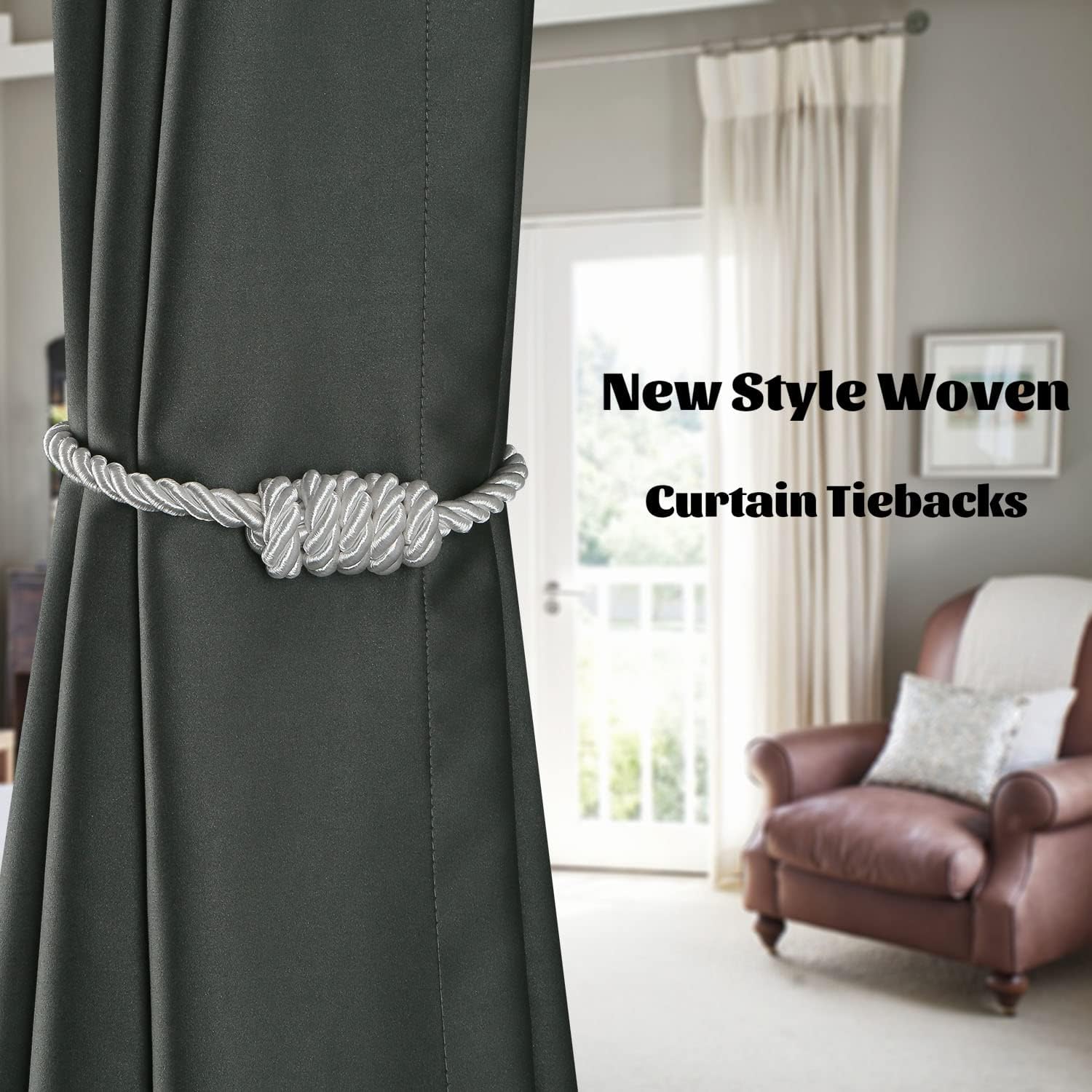 BEL AVENIR Magnetic Curtain Tiebacks 6 Pack Hand-Woven Curtain Ties | White Decorative Curtain Holdbacks Bohemian Style