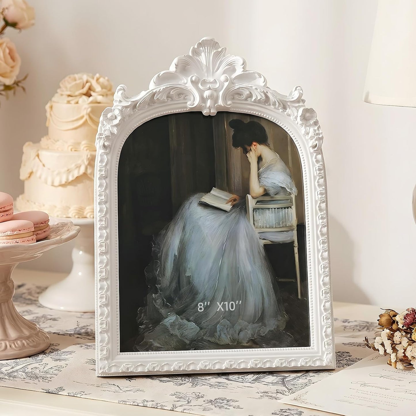 Vintage Ornate Resin Photo Frame / White Arch / 8 x 10