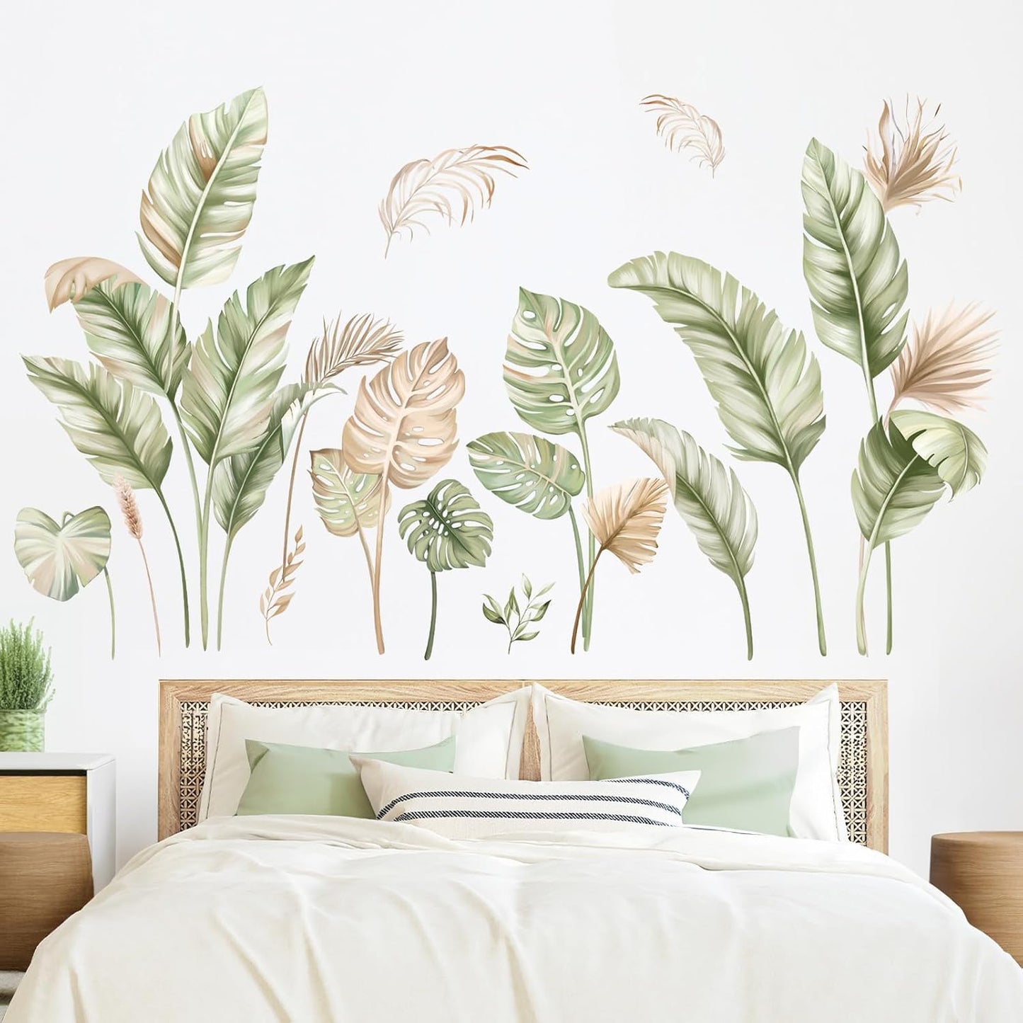 Boho Palm Leaves Wall Stickers Tropical Plants Peel and Stick Wall Art Decals / Green