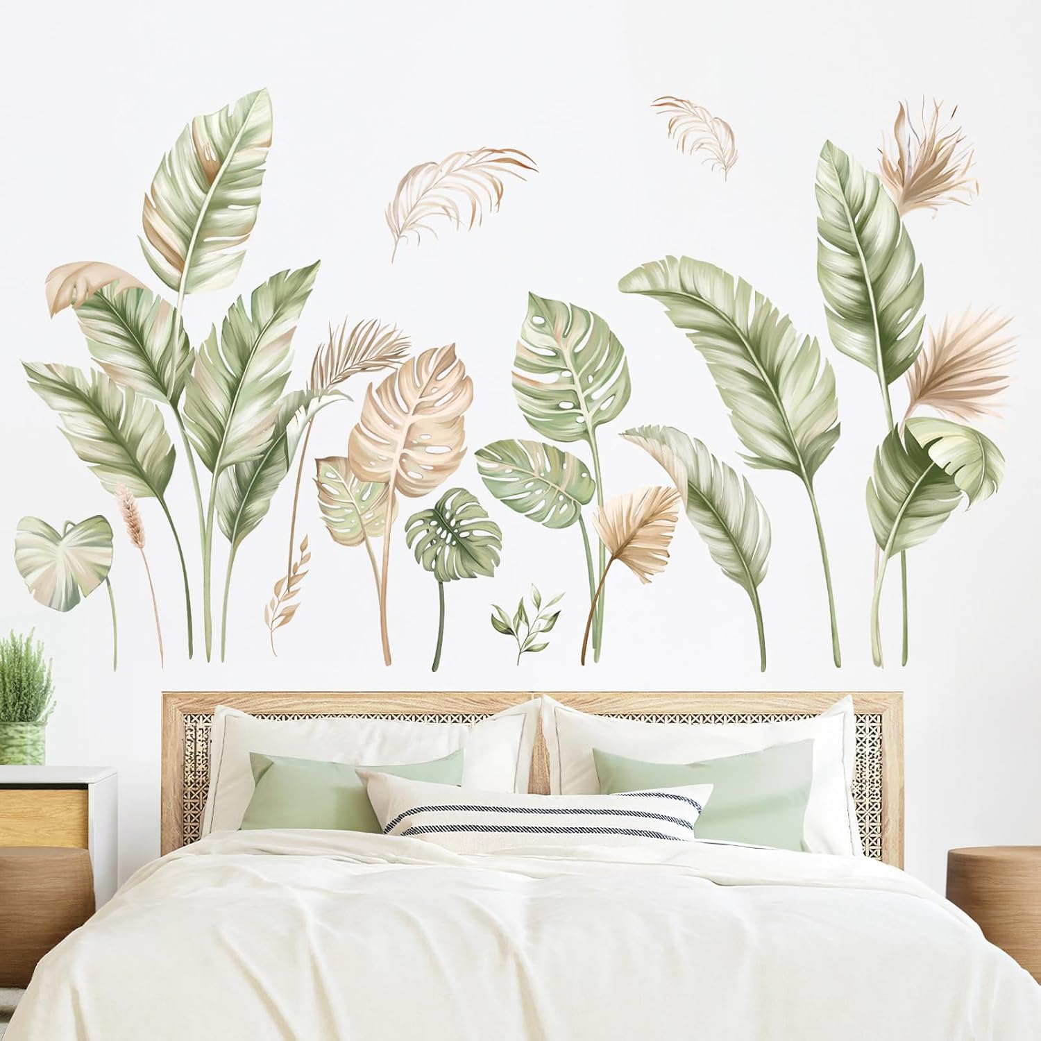 Boho Palm Leaves Wall Stickers Tropical Plants Peel and Stick Wall Art Decals / Green