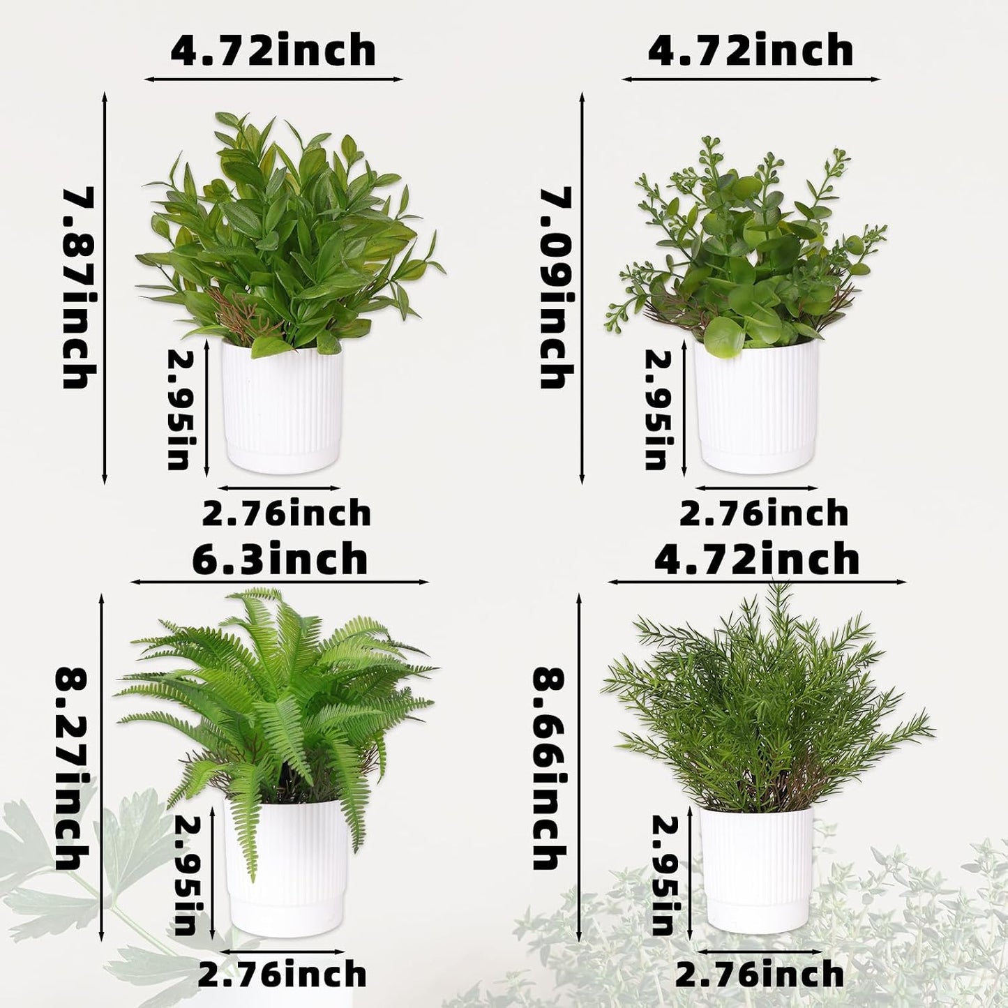 Fake Plants Mini Artificial Plants Faux Greenery / Green-2 / Set of 4