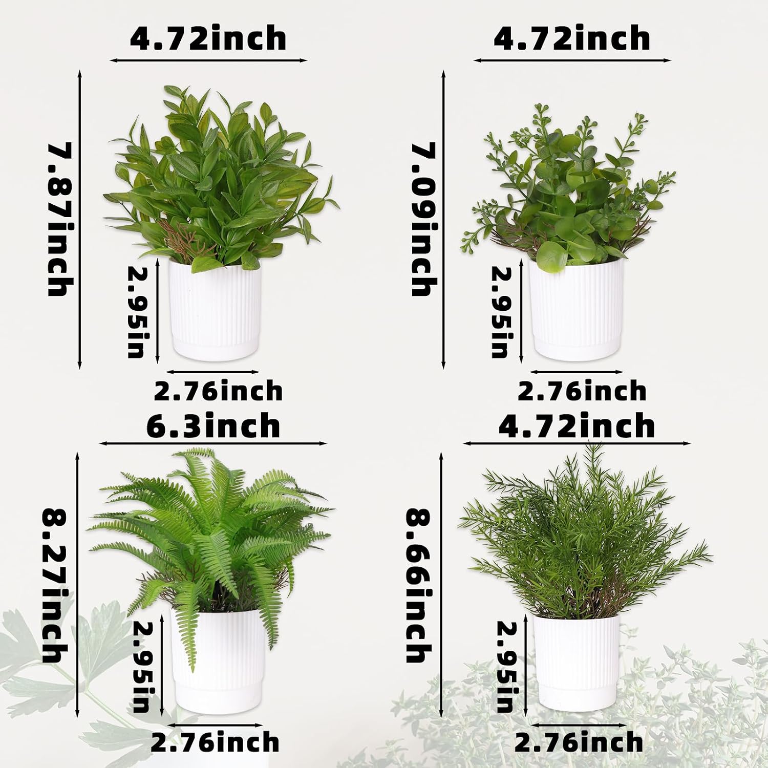 Fake Plants Mini Artificial Plants Faux Greenery / Green-2 / Set of 4