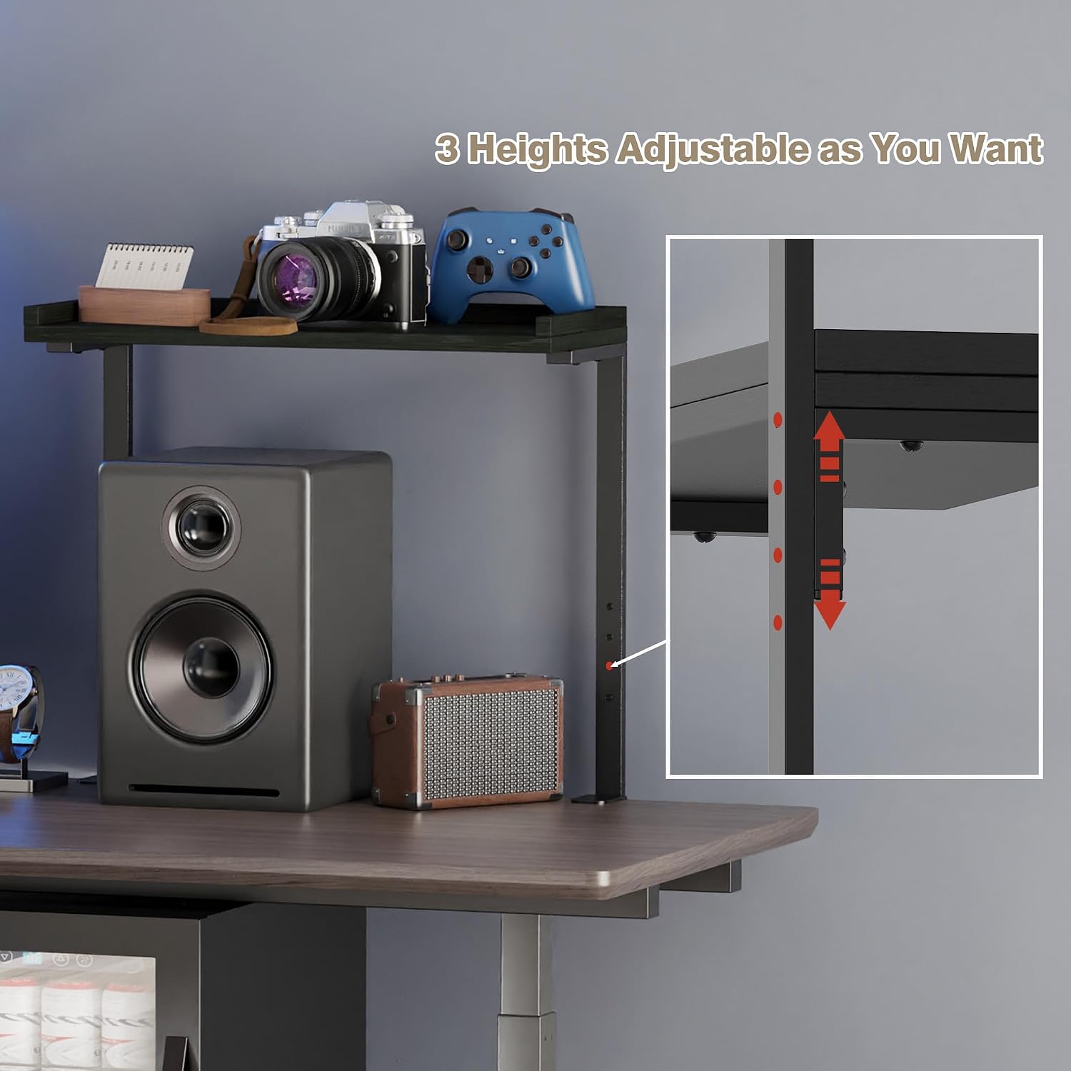 Clamp On Desk Shelf 2-Tier, 16.5 in Wood Shelving Unit for Office Desk/Gaming Accessories, Tabletop Book Storage Rack