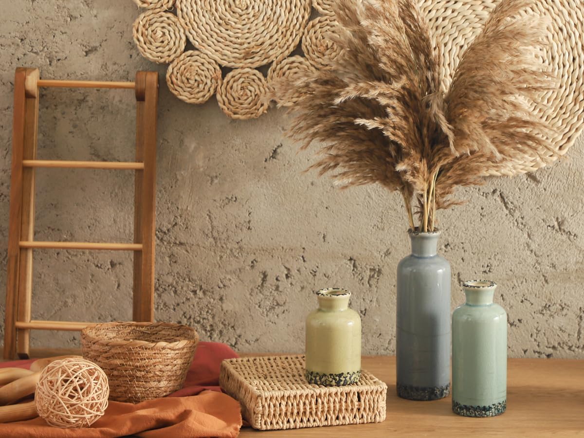 Ceramic Neutral Vases Home Decor / 007 Rustic - Blue / Set of 3