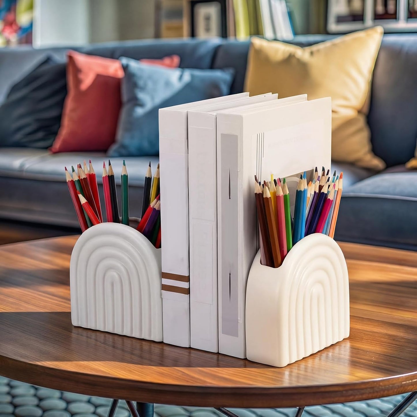 Decorative Ceramic Bookend Pen Holder / Set of 2