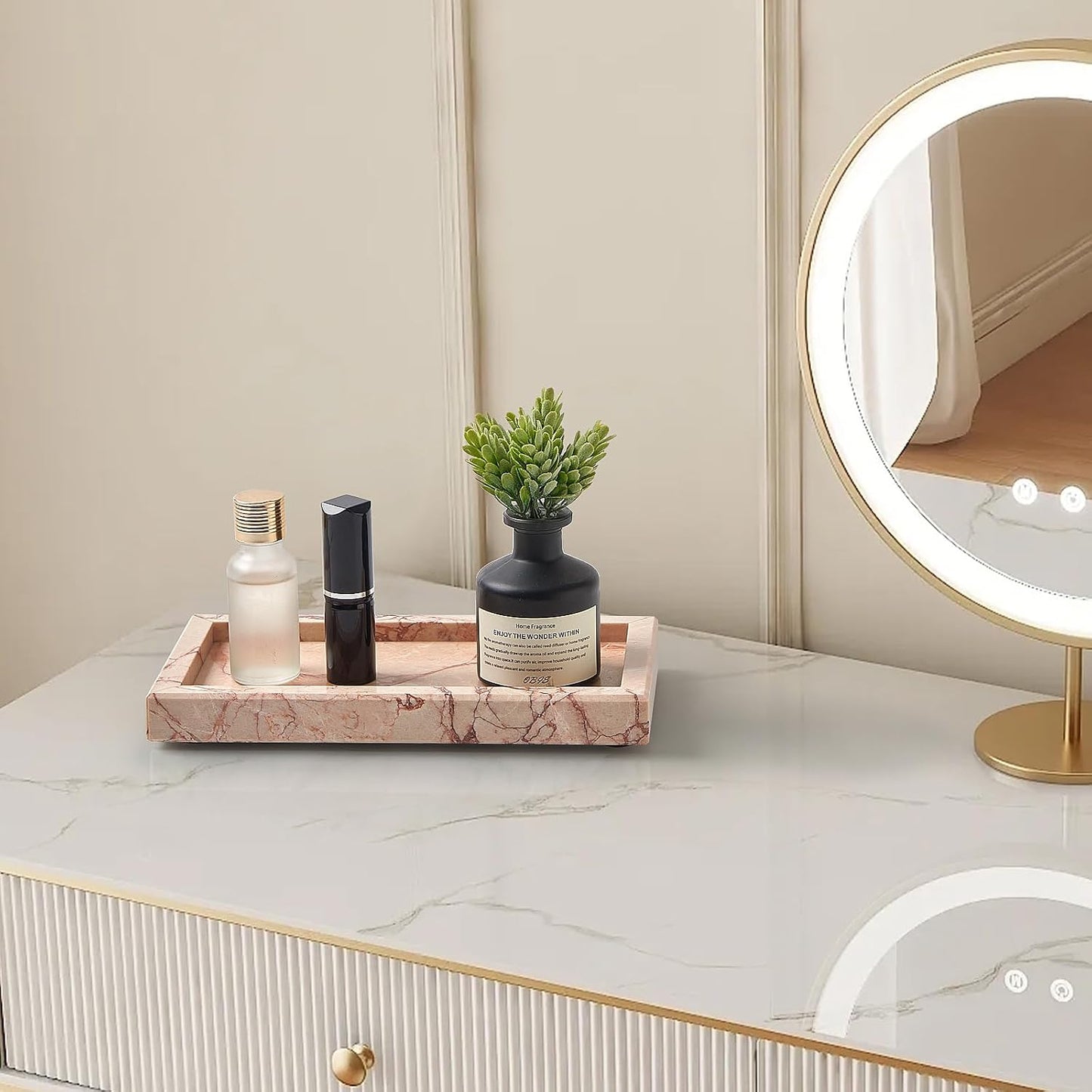 Stone Organizer / Natural Small Marble Vanity Tray / Pink / 7.9 x 4.3 x 0.8